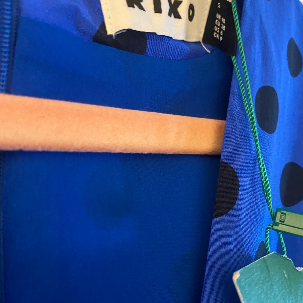 RIXO LONDON Eloise Velvet Polka Dot MIDI Blue Dress Small Bow Party Rare Bias - Picture 5 of 9